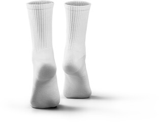 Mockup of high, long white socks 3d rendering, png, back view