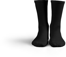 Mockup of high, long black socks 3d rendering, png, front view