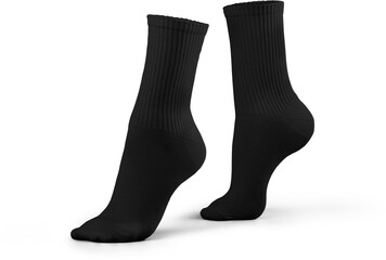 Mockup of high, long black socks 3d rendering, png, side view