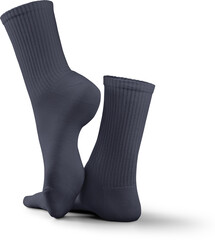 Mockup high, long dark socks 3d rendering, png, side view