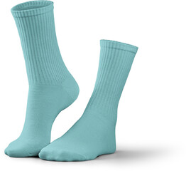 Mockup of high, long turquoise socks 3d rendering, png, side view