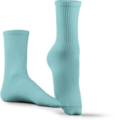 Mockup of high, long turquoise socks 3d rendering, png, front view