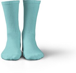 Mockup of high, long turquoise socks 3d rendering, png, front view