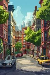 Naklejka premium Realistic hand-drawn cartoon scene with high-detail elements.