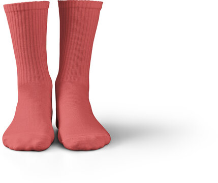 High, long red socks mockup 3d rendering, png, front view