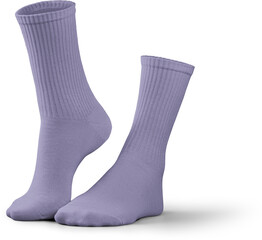 Mockup of high, long violet socks 3d rendering, png, side view