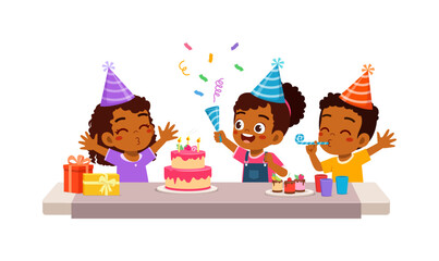 little kid blow candle on birthday party with friend