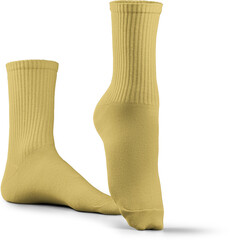 Mockup of high, long yellow socks 3d rendering, png, front view