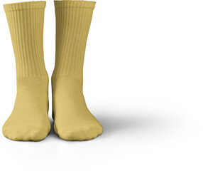 Mockup of high, long yellow socks 3d rendering, png, front view