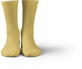 Mockup of high, long yellow socks 3d rendering, png, front view