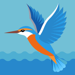 Artistic Vector Illustration of a Kingfisher Hovering Gracefully Over Calm Waters
