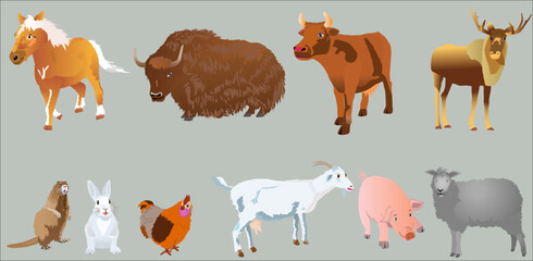 Farm animals set. Ten realistic style animals for farming. Vector illustration.  © George_Co