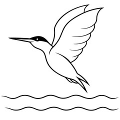 Stunning Vector Illustration Showcasing Kingfisher in Midair Above Serene Water Scene
