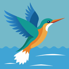 Vibrant Vector Illustration of Kingfisher Hovering Above Water Capturing Nature's Graceful Moment
