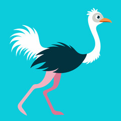 Vector Illustration of a Graceful Ostrich Running Across the Vibrant Savannah Landscape
