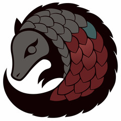 Vector Illustration of a Curled Pangolin in Its Natural Habitat
