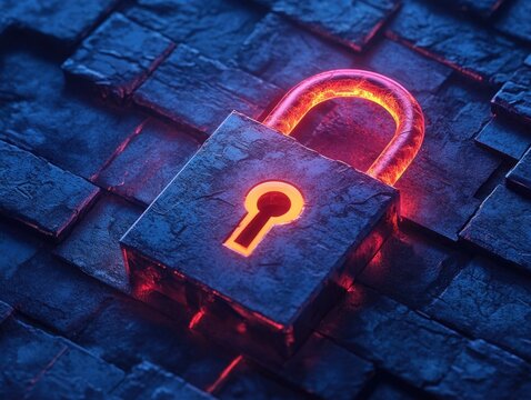 Glowing Padlock on Brick Wall