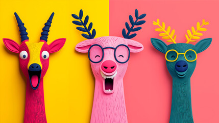 Colorful Animal Sculptures Fun Faces Bright Backgrounds Playful Artistry