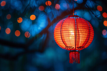 Obraz premium Beautiful greeting card with holiday composition for celebrate chinese festival of lanterns