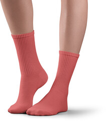 Mockup of high, long red socks on women's legs, png, side view