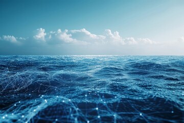 Vast sparkling ocean waves under a bright sky, reflecting light and creating a serene atmosphere at midday. Generative AI