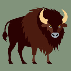 Vector illustration of a bison with thick fur and a strong posture in natural habitat
