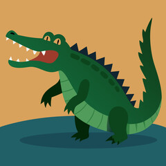 Ferocious crocodile on land with mouth open vector illustration of predator behavior
