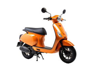 an orange scooter with black seat
