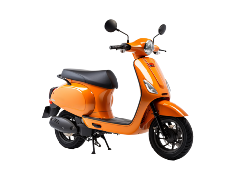 an orange scooter with black seat