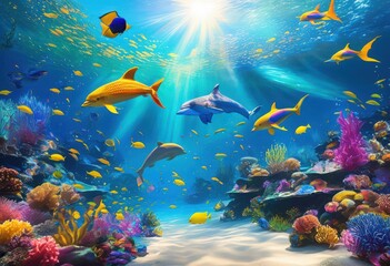 vibrant underwater environments featuring colorful marine life diverse sea creatures captured lifelike scenes, aquatic, wildlife, fish, coral, reef, ocean