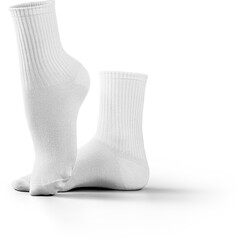 Mockup of medium white socks 3D rendering, png