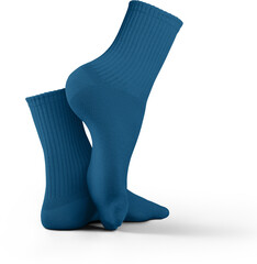 Mockup of medium dark blue socks 3D rendering, png