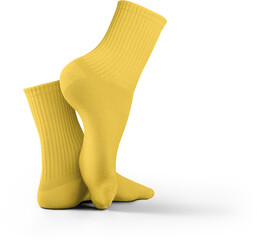 Mockup of medium yellow socks 3D rendering, png
