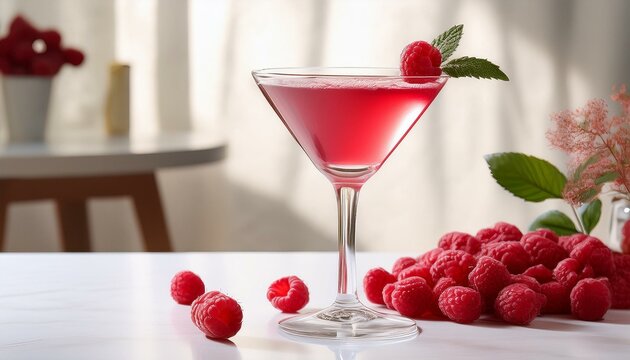 Raspberry martini on white table