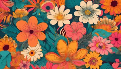 retro floral vibes graphic print groovy background 60s 70s