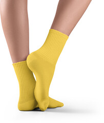 Mockup of medium yellow socks on women's legs, png