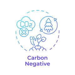 Carbon negative blue gradient concept icon. Nature preservation, ecofriendly. Forestation, agriculture. Round shape line illustration. Abstract idea. Graphic design. Easy to use infographic