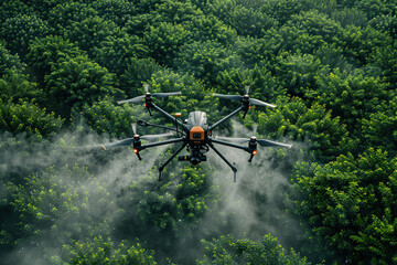 Fototapeta premium Drone flying in the sky over nature during observation