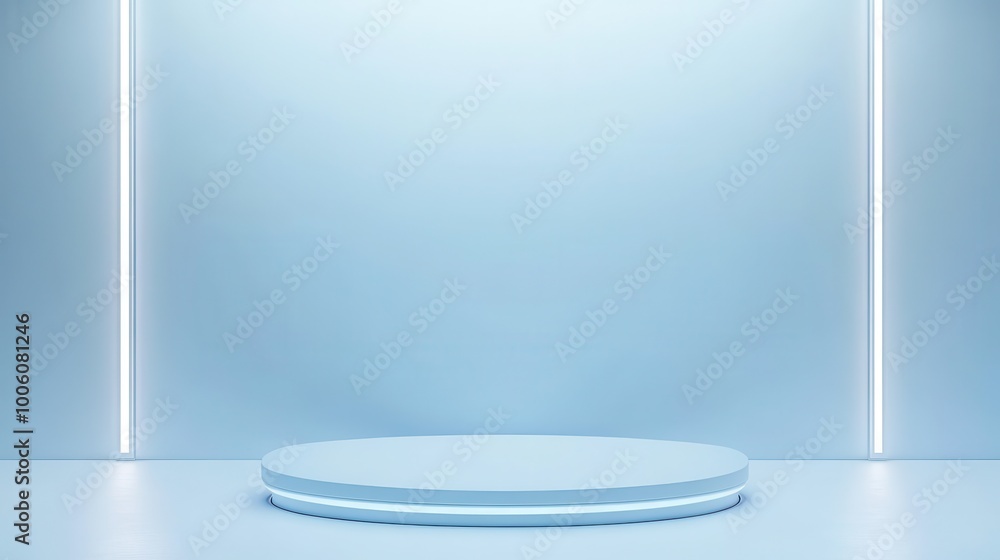 Wall mural 3d rendering of a futuristic podium with metallic surface in a minimalist interior setting
