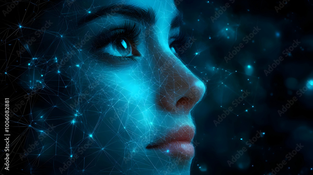 Poster abstract digital portrait of a face connected with lines