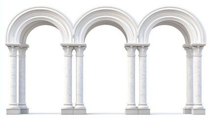 Obraz premium Medieval arches and columns with white marble, ancient Greek, Roman, and Arabian architectural influences and pillars, medieval archway or antique stone entrance gates, vector architecture.