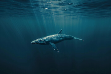 Fototapeta premium Fantastically beautiful majestic huge whale in ocean
