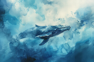 Fototapeta premium Fantastically beautiful majestic huge whale in ocean