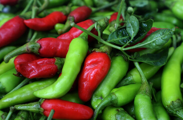 Chili, Fresh red and green chills at traditional market in sindh pakistan