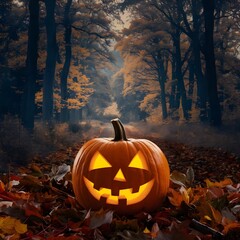 Scary halloween pumpkin  in the park