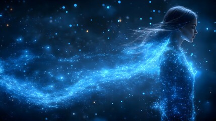 Woman Transformed by Sparkling Blue Energy, Abstract Art