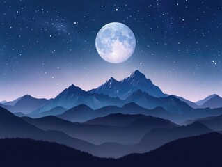 Mountain Range Under Full Moon