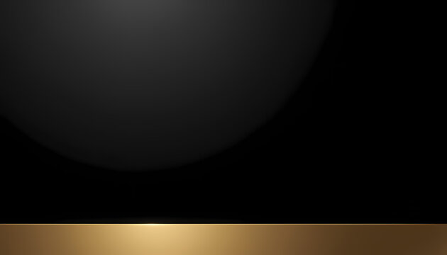 Minimalist black luxury background with a gold horizontal stripe at the bottom for presentations, ideal for sleek and professional designs.