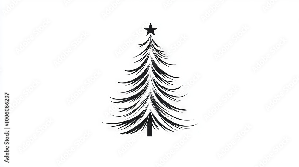 Poster simple line art of a christmas tree with simple lines and no decorations.