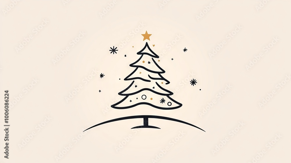 Poster a tree with a star on top and snow on the ground. the tree is the main focus of the image